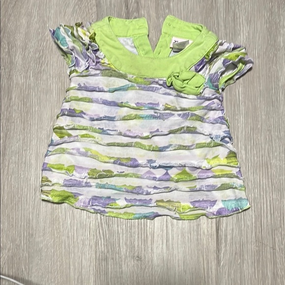 Little Lass Kids Green and Purple Striped Top 3-6M - Picture 1 of 1